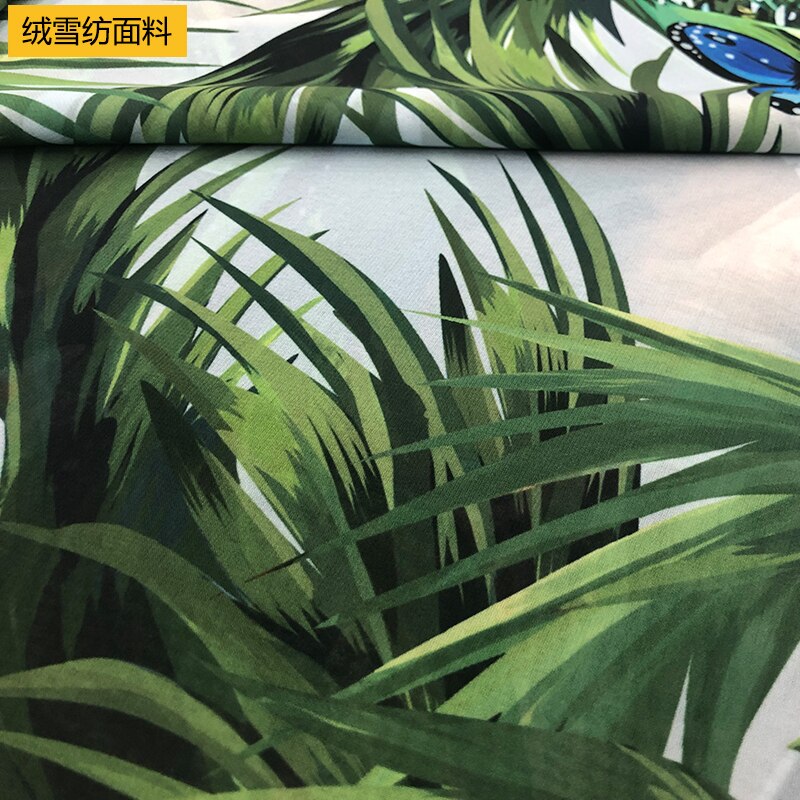 110X150cm Tropical Jungle Elephant Flamingo Cactus Printed Thin Chiffon Fabric for Woman Girl Summer Long Dress DIY Sewing