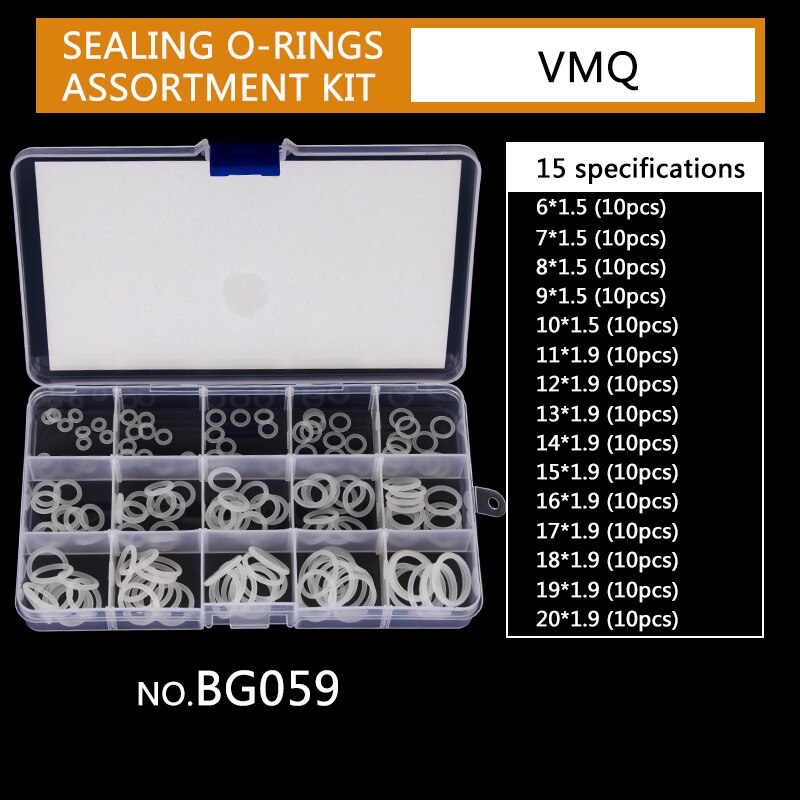 Silicone de Vedação O-anéis CS 1 milímetros 1.5 milímetros 1.9 milímetros 2.4 milímetros 3.1 milímetros OD VMQ Branco 6mm-35mm 15 Tamanhos Anéis O Substituições 94 Pçs/set BG024