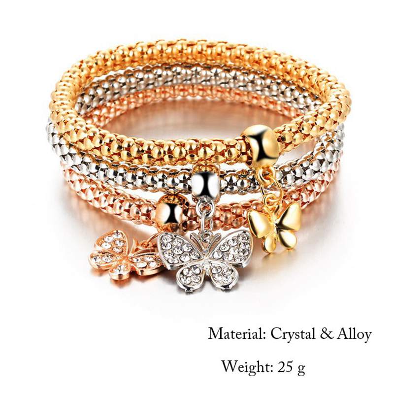 3Pcs Crystal Bracelet Tree of Life Owl Bracelets Inside Rhinestone Elastic Popcorn Chain Bracelet For WomenJewelry