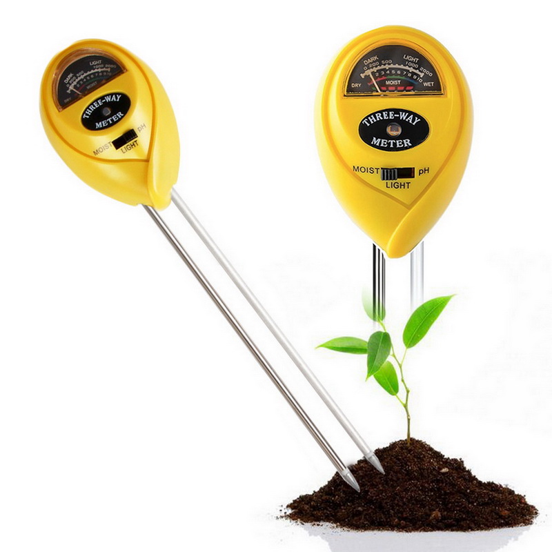 3 in 1 Soil pH Meter Soil Moisture Tester Soil Moisture pH Analyzer Temperature Sunlight Intensity Measuring Instrument: Yellow Round