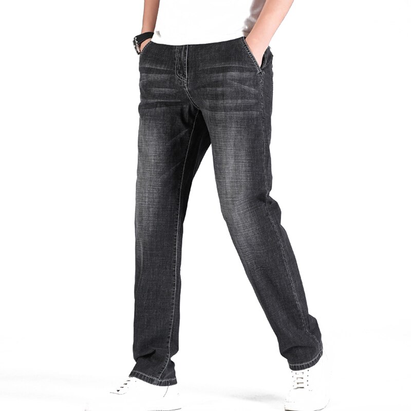 Mænd jeans 29-46 lige denim bomuld høje bukser mænd løse afslappede denim løse bukser stretch grå plus str.