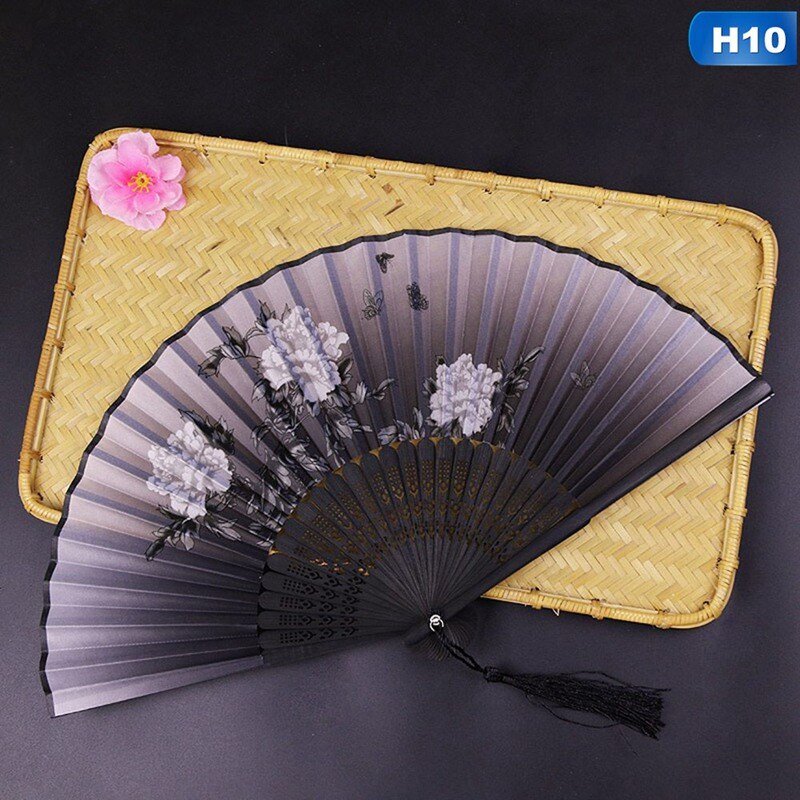 Ventilador de estilo chino japonés, ventilador plegable para decoración del hogar, adornos, estampado artístico manualidad para , abanico de mano para baile de boda: 10