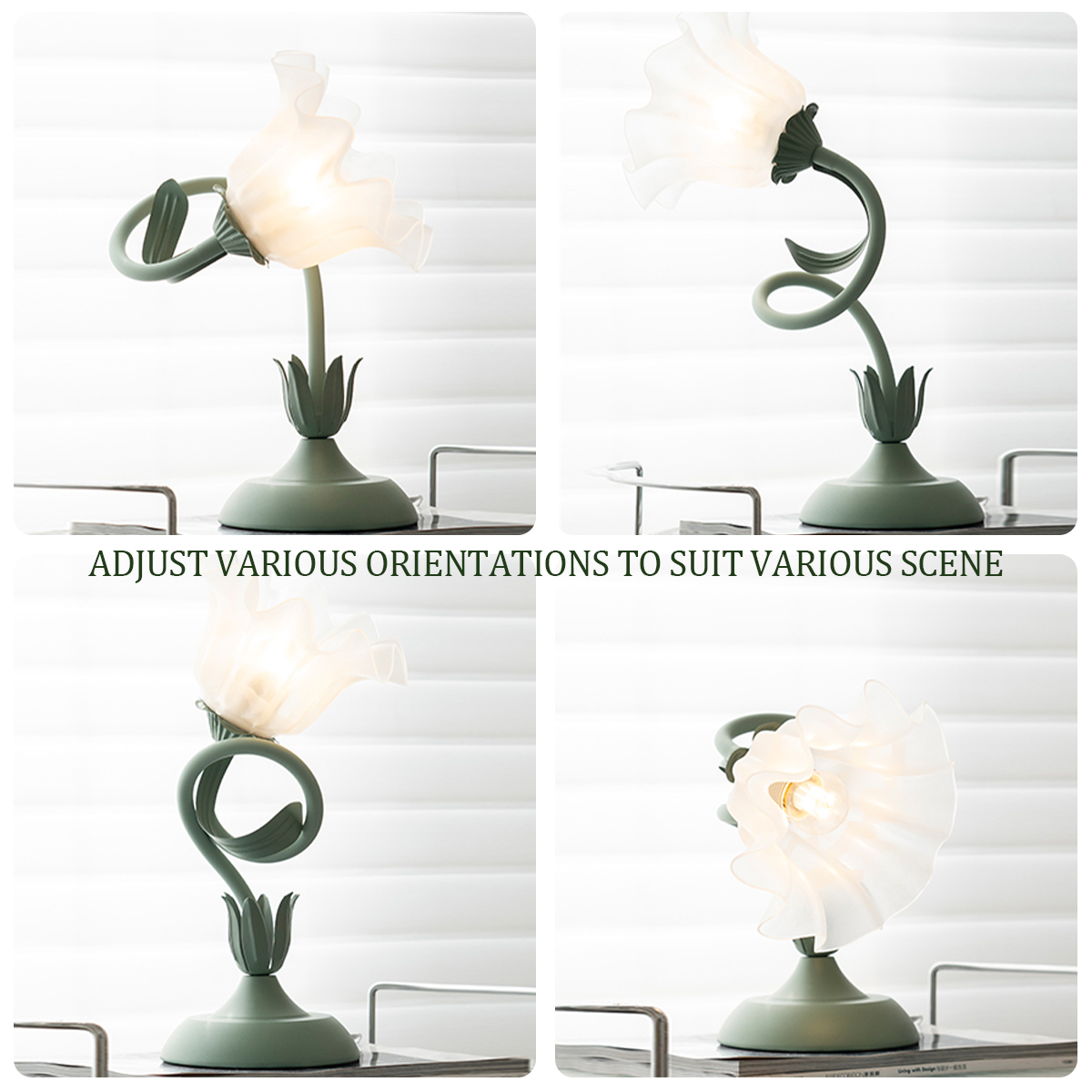 Vintage bedside lamp, flower lamp, living room decoration lamp, (color: green)E26LED lighting, adjustable direction lamp