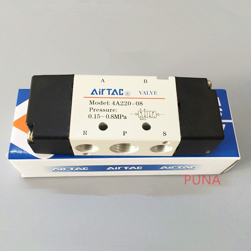 Airtac 1/4 inch Air Valve 4A220-08 5 Way 2 Pos Pneumatic Air Control Solenoid Valves Inlet Outlet 1/4" BSP