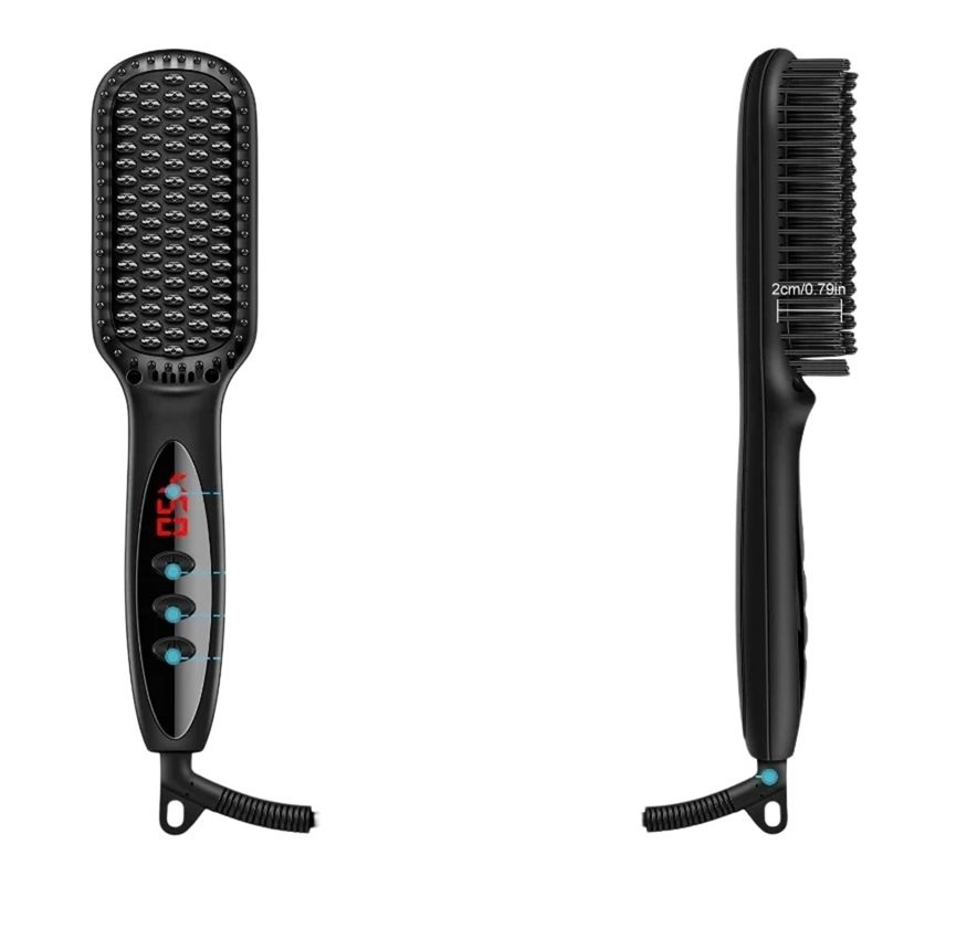 Peine alisador de barba y pelo, cepillo eléctrico de cerámica para alisar el pelo en seco y húmedo, doble uso para bigote: EU