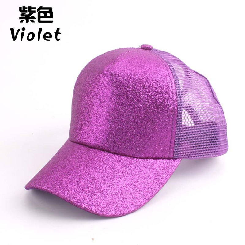 Summer Mesh Baseball Caps For Women Glitter Matte Ponytail Cap Shining Sequins Messy Bun Snapback Hip Hop Hat: purple