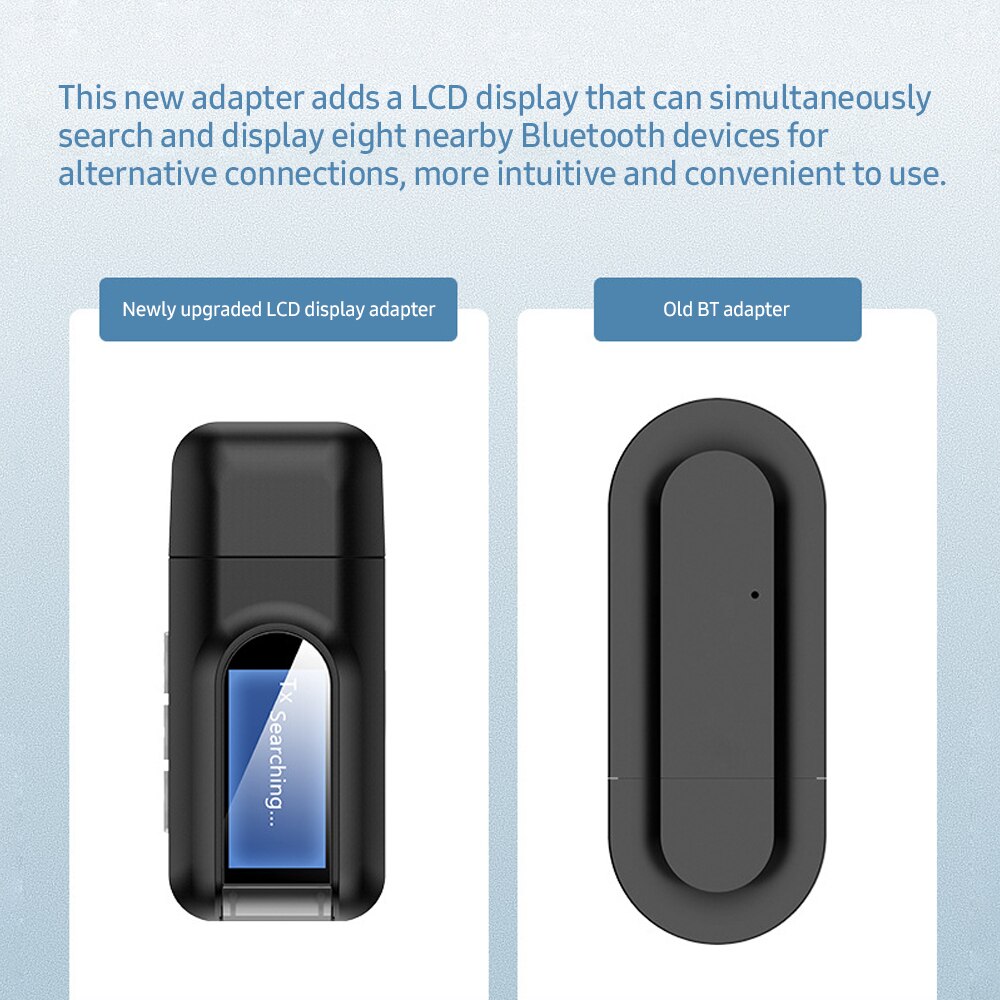 BT 5.0 Audio Adapter 2-in-1 Receiver&Transmitter Adapter with LCD Visual Display Plug and Play Wide Compatibility Black