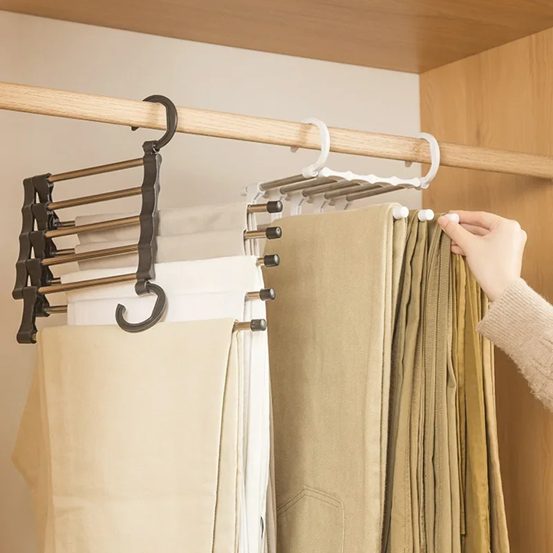 Pants Hanger 5 In1 Save Space Collapsible Towel Tie Hook Multi-functional Clothes Trouser Rack Wardrobe Closet Organizer Storage