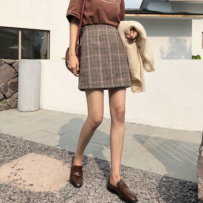 Vrouwen billen wollen wilde rok stijl geruite print rokken hoge taille rokken