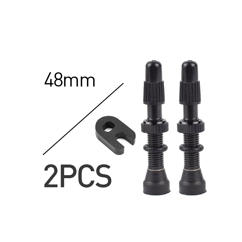 2Pc Fiets 48/60/78Mm Presta Ventiel Voor Racefiets Mtb Fiets Tubeless Banden Messing Kern legering Stem Kit Fiets Accessoires: 2pc 48mmBlack