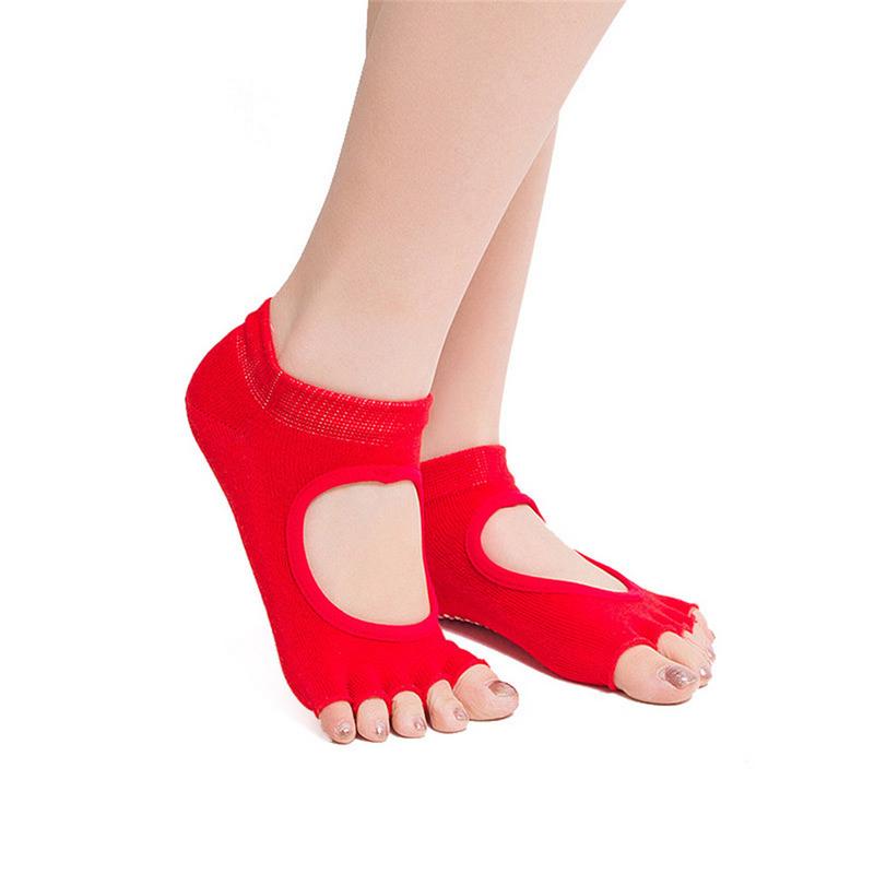 Fem tæer sokker kvinder runde yoga sokker balletdans sokker til kvinder: Rød