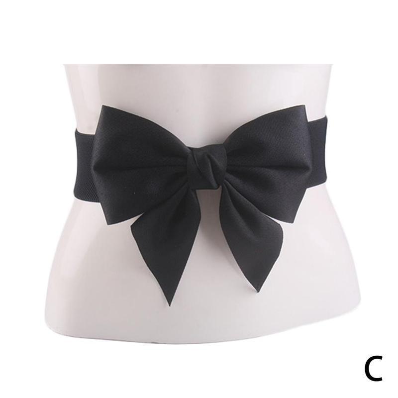 Ceinture élastique large à nœud papillon pour femme, accessoire de décoration pour robe: Black