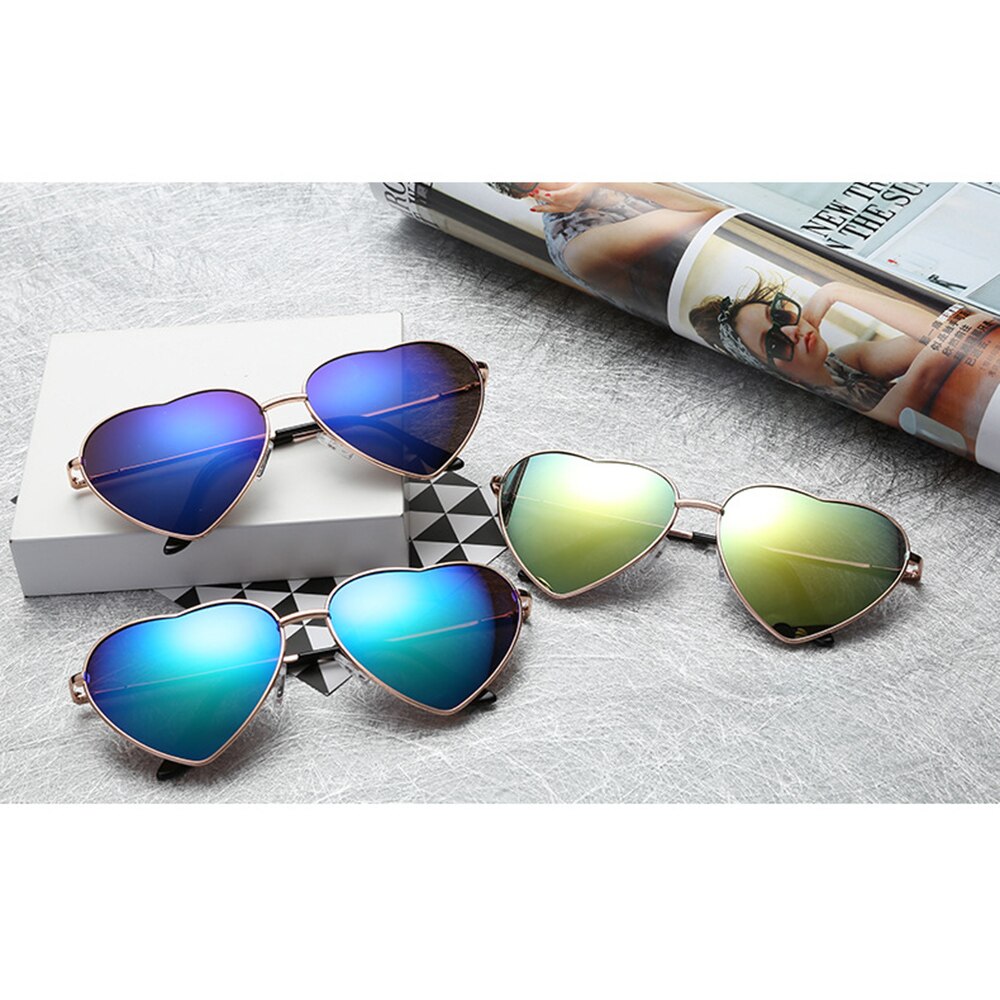 Damas Corazón en forma de gafas de sol de Metal de de las mujeres sin montura amor océano claro lentes gafas de sol Uv400 conductor gafas