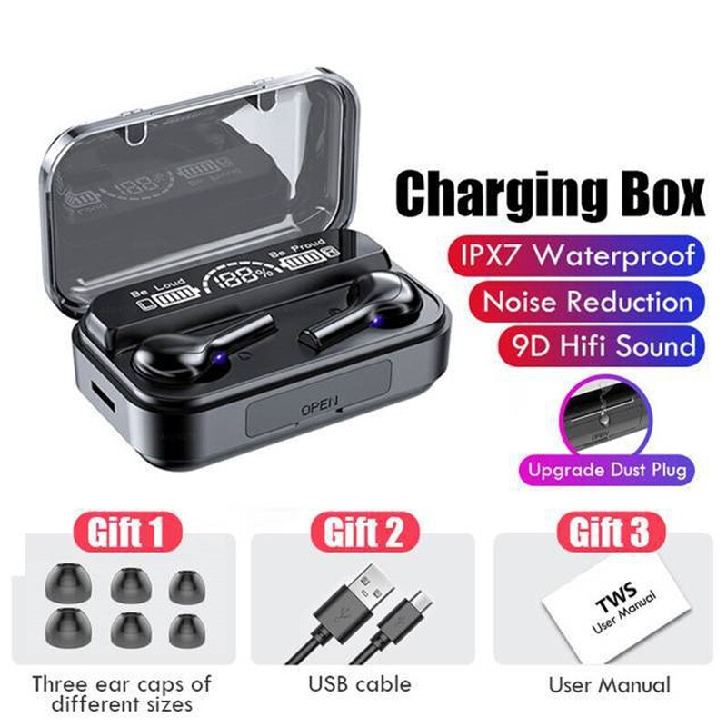 bluetooth earphone Touch Control bluetooth earphones IPX7 Waterproof wireless earphones Touch Control for sports /game tws: TWS black