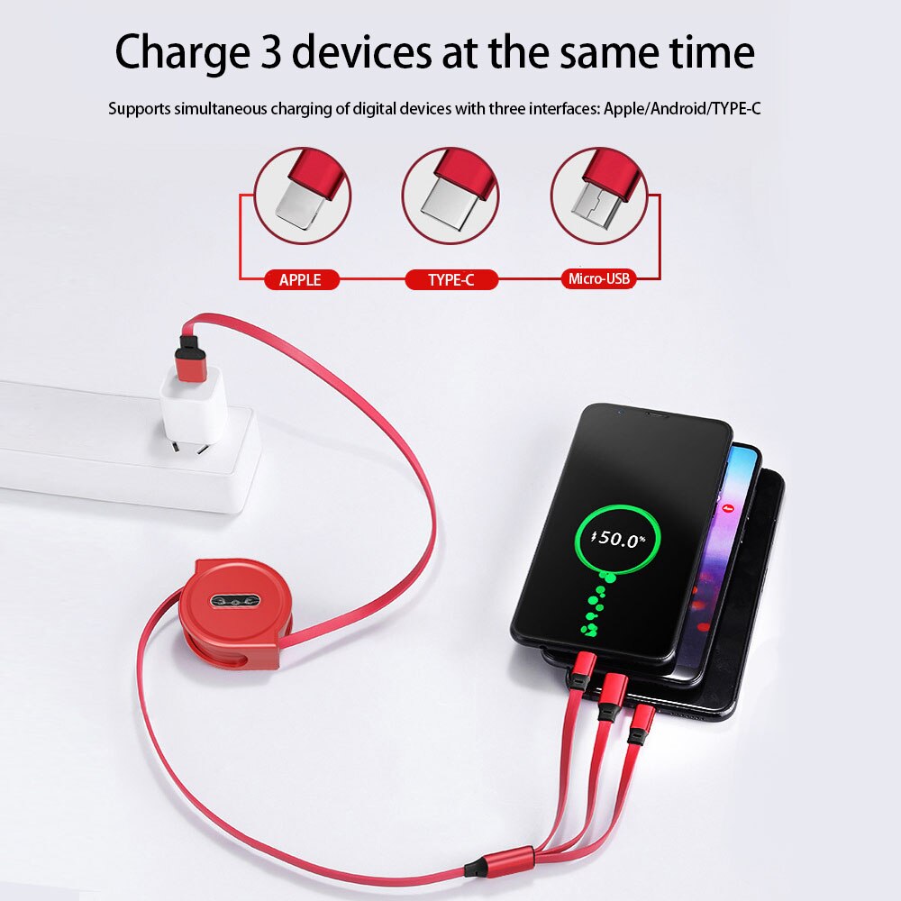 GZKZLIA – câble de Charge rapide 3 en 1 micro usb 3A pour iPhone 11 et 12 ipad, accessoire télescopique Portable de 1.1m, Z58