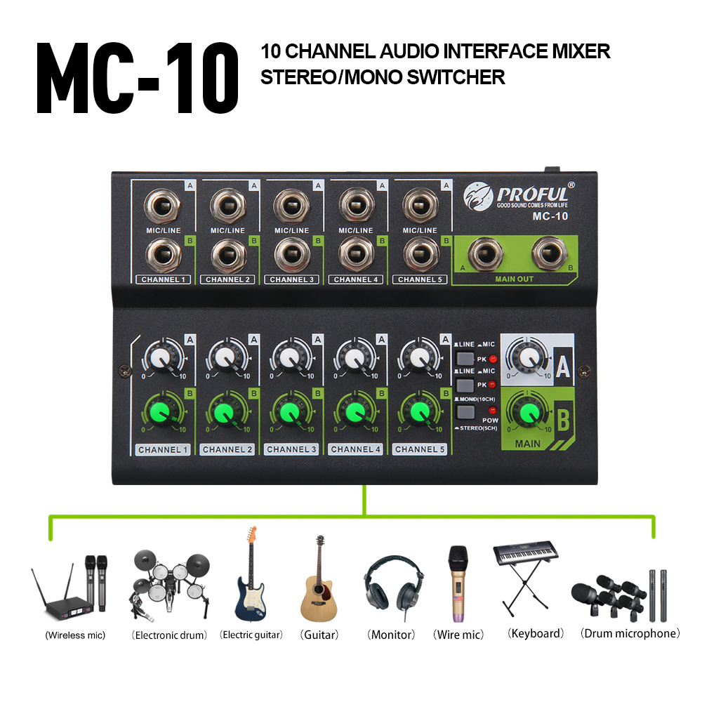 MC-10 8-channel Portable Mini DJ Controller, Can Switch Between Stereo And Mono Audio Expander, Suitable For Multi-Device Stage