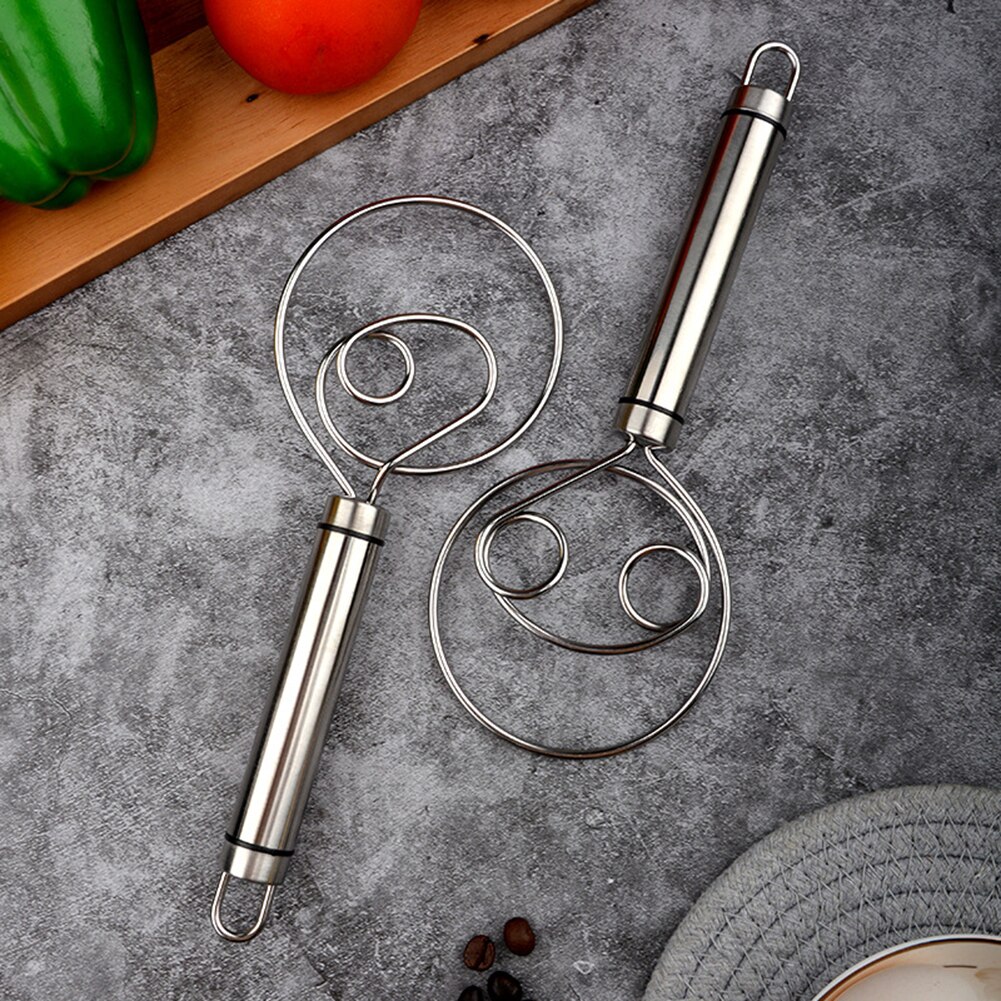 Egg Beater Flour Coil Agitator Danish Whisk Stick Stainless Steel Handle Blender Diy Bread Dough Bakeware Stainless Steel Gadget