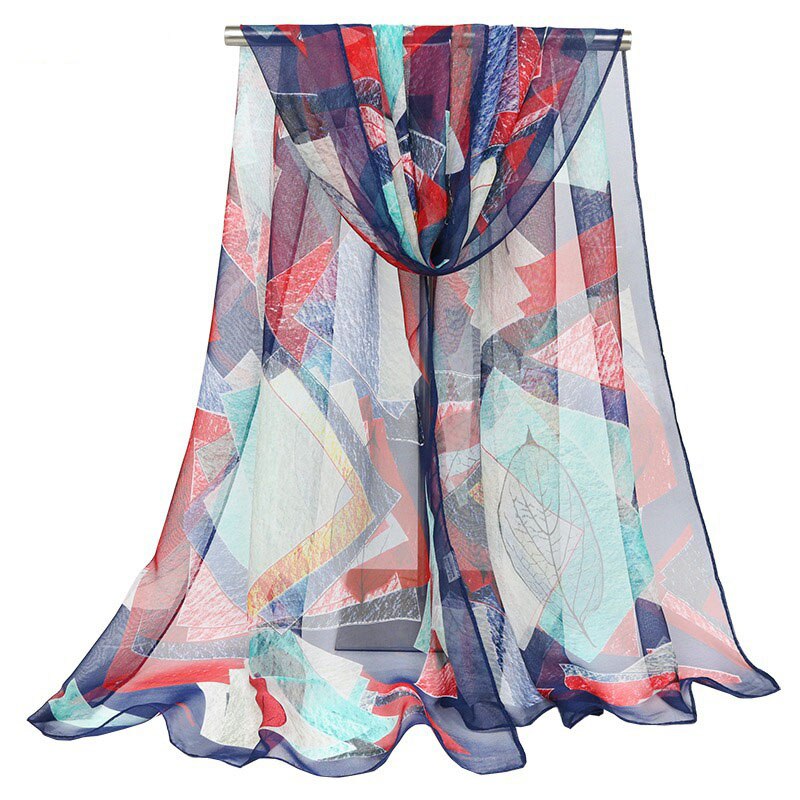 Geometrische print georgette chiffon sjaal zijden vierkante hijab coole sjaal dames foulard femme sjaals haar bufanda mujer