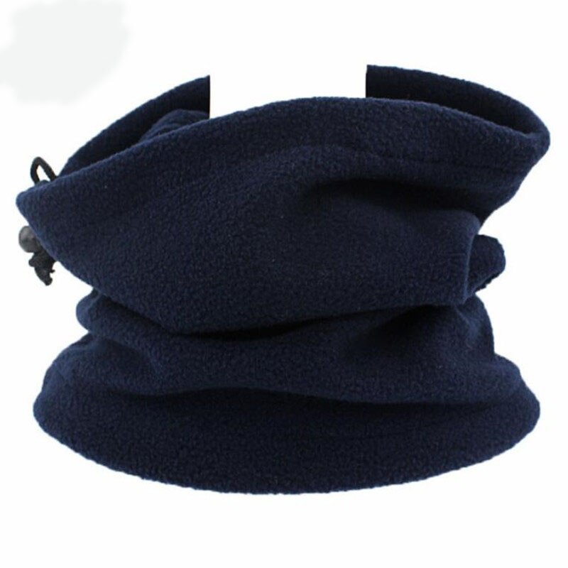 1PC 3in1 Unisex Beanie Hats Ski Snood Scarf Women Men Thermal Fleece Scarf Snood Neck Warmer Face Mask Winter Spring: Navy Blue