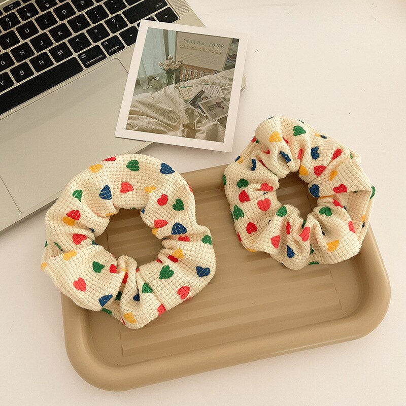 Frauen Niedlichen Druck Bunte Herz betroffen Breite Elastische Haarbänder Süße Pferdeschwanz Halten Scrunchie Haargummi Haar Zubehör