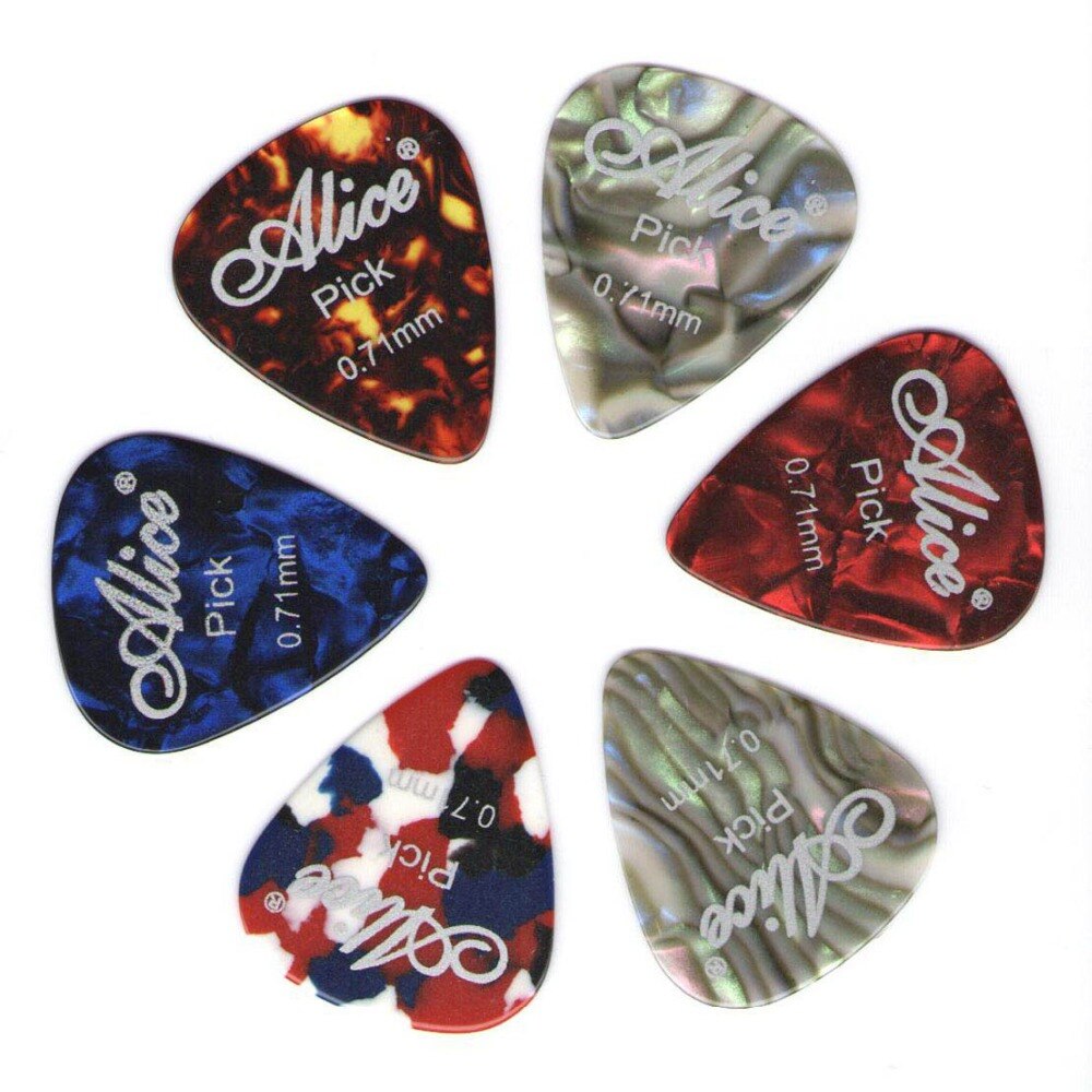 Alice-Púas para guitarra de celuloide, 6 piezas, grosor de mediador 0,46 0,71 0,81 0,96 1,20 1,50mm, color aleatorio