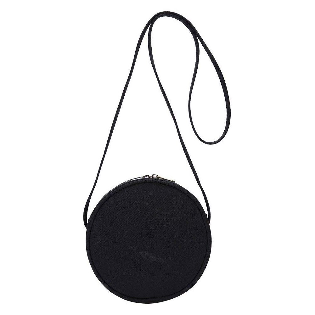 Mode Toevallige Meisjes Vrouwen Ronde Effen Kleur Canvas Schoudertas Crossbody Messenger Student Handtas Ronde Zakken Zwart/Wit: Black