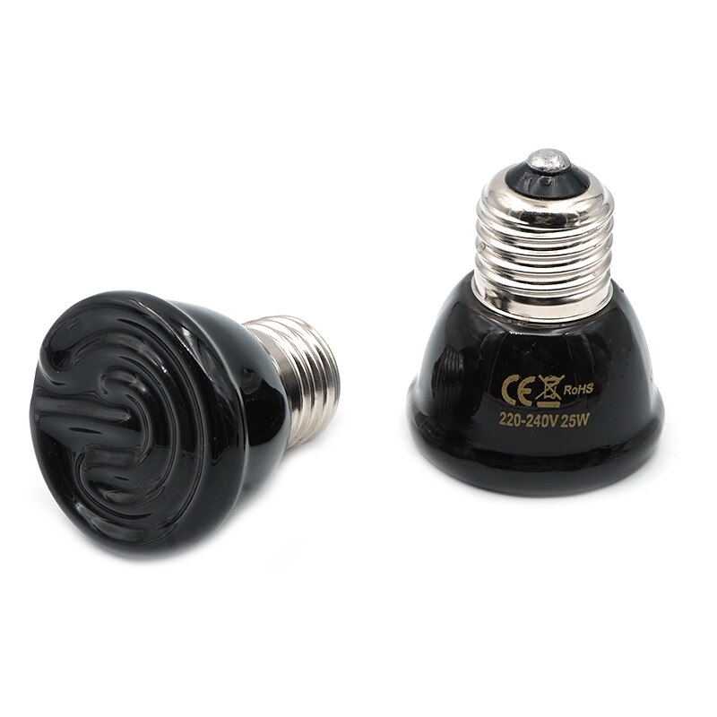 Mini lâmpada de aquecimento pet réptil infravermelho cerâmica lâmpada 220v preto 25w 50 75 100 emissor calor réptil lâmpada réptil suprimentos