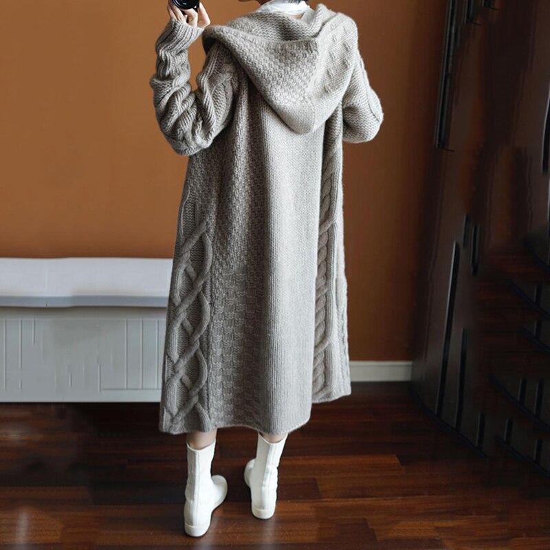 Maglione Donna Autunno Inverno - Cardigan Lungo A Maglia, Collo Alto, Colori Unici (S-3XL)