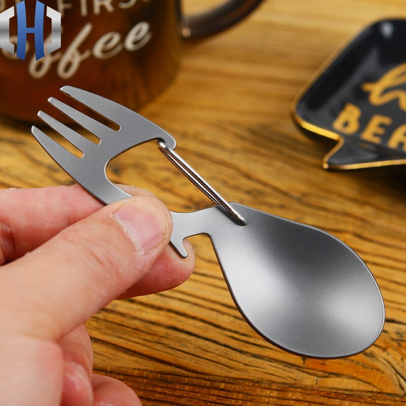 Ren titan multifunksjon gaffel skje titan skje med flaskeåpner rustfritt stål gaffel skje utendørs camping servise