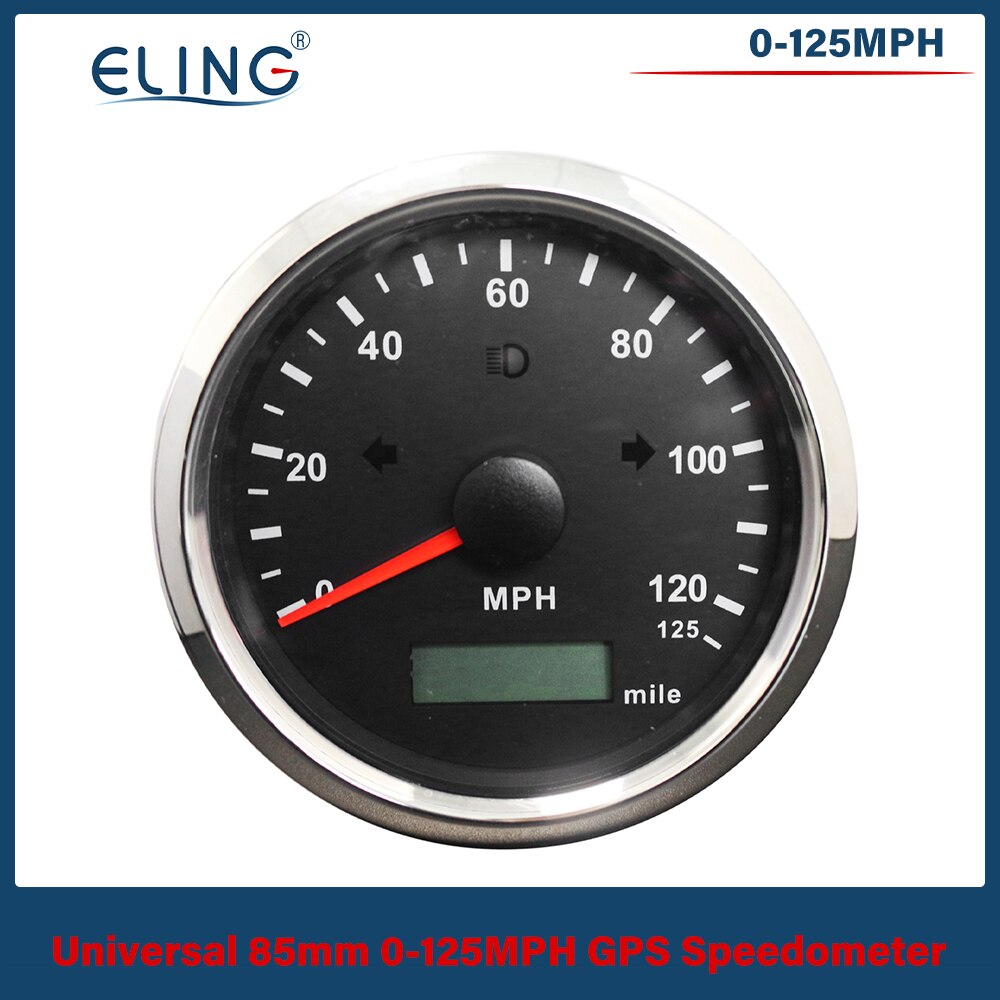 ELING Universal 85mm GPS Speedometer 0-125/160/200 km/h(MPH) Over Speed Alarm Left Right High Beam with Red Yellow Backlight: 125MBS