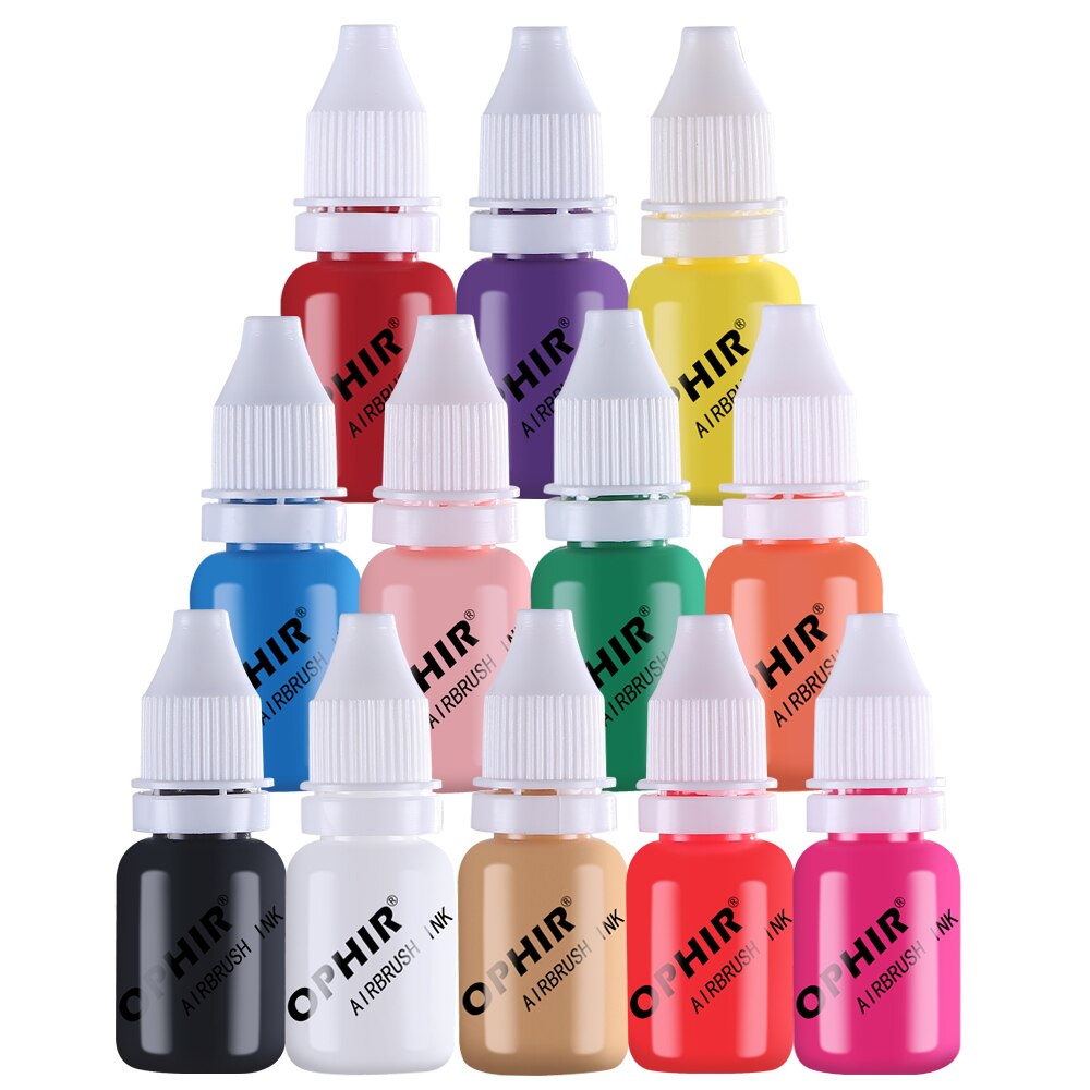 Ophir 12 Kleuren Airbrush Nail Art Inkten Airbrush Nail Pigmenten Voor Nail Stencils Schilderij 10Ml/Fles Nail Gereedschap _ TA098(1-12)