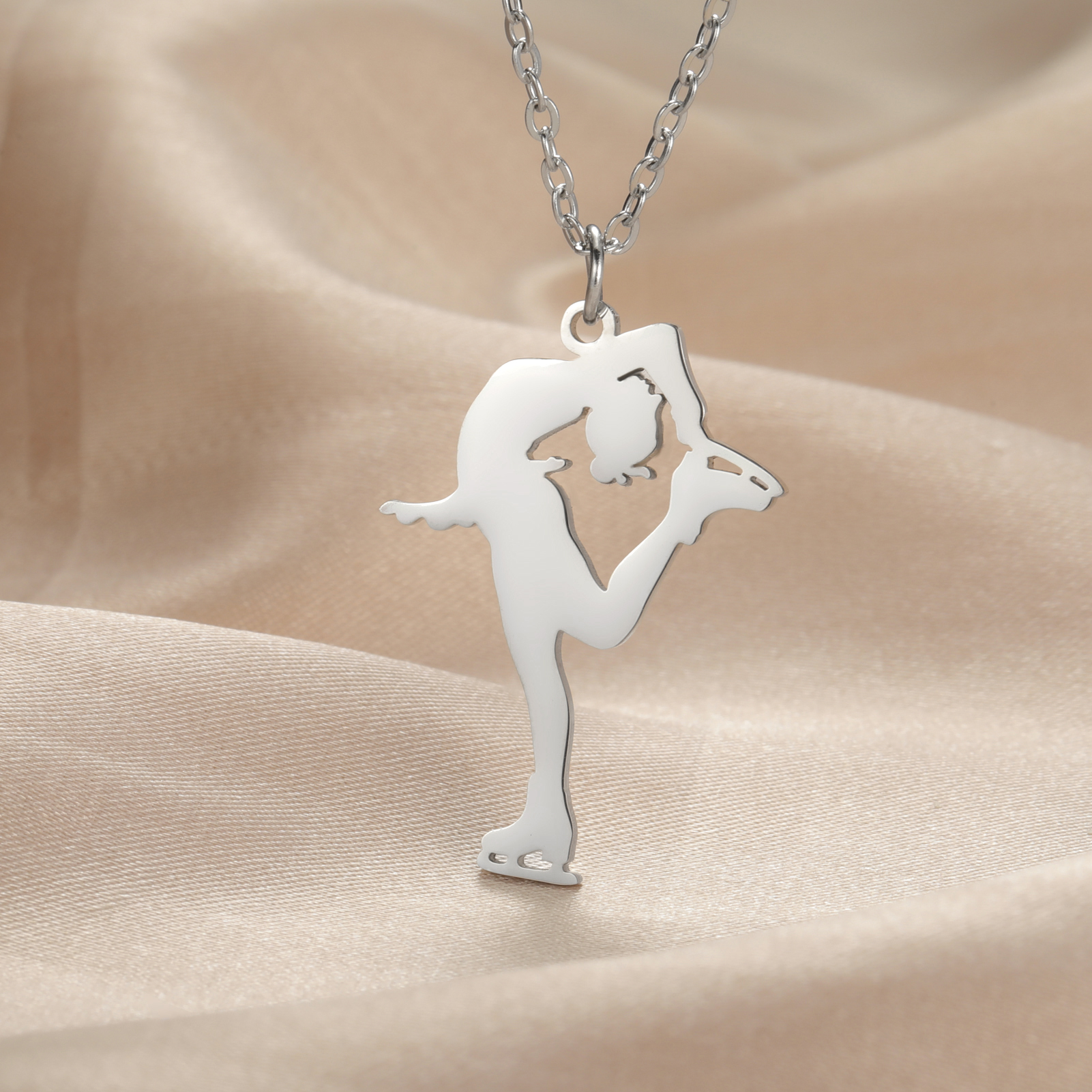 Unift Figure Ice Skater Necklace for Women Daughter Stainless Steel Roller Skating Sport Artistic Skating Girl Jewelry Trendy
