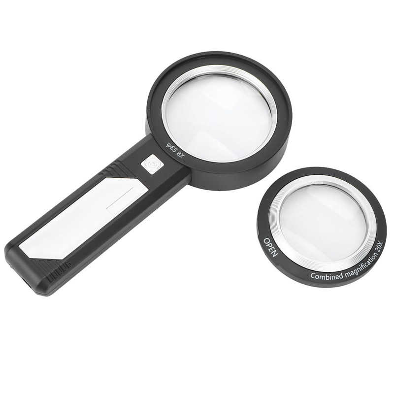 LED Magnifier ABS Acrylic Dual Lens Portable 20X Magnifying Glass Stylish for Manual Repair for Reading for Senior
