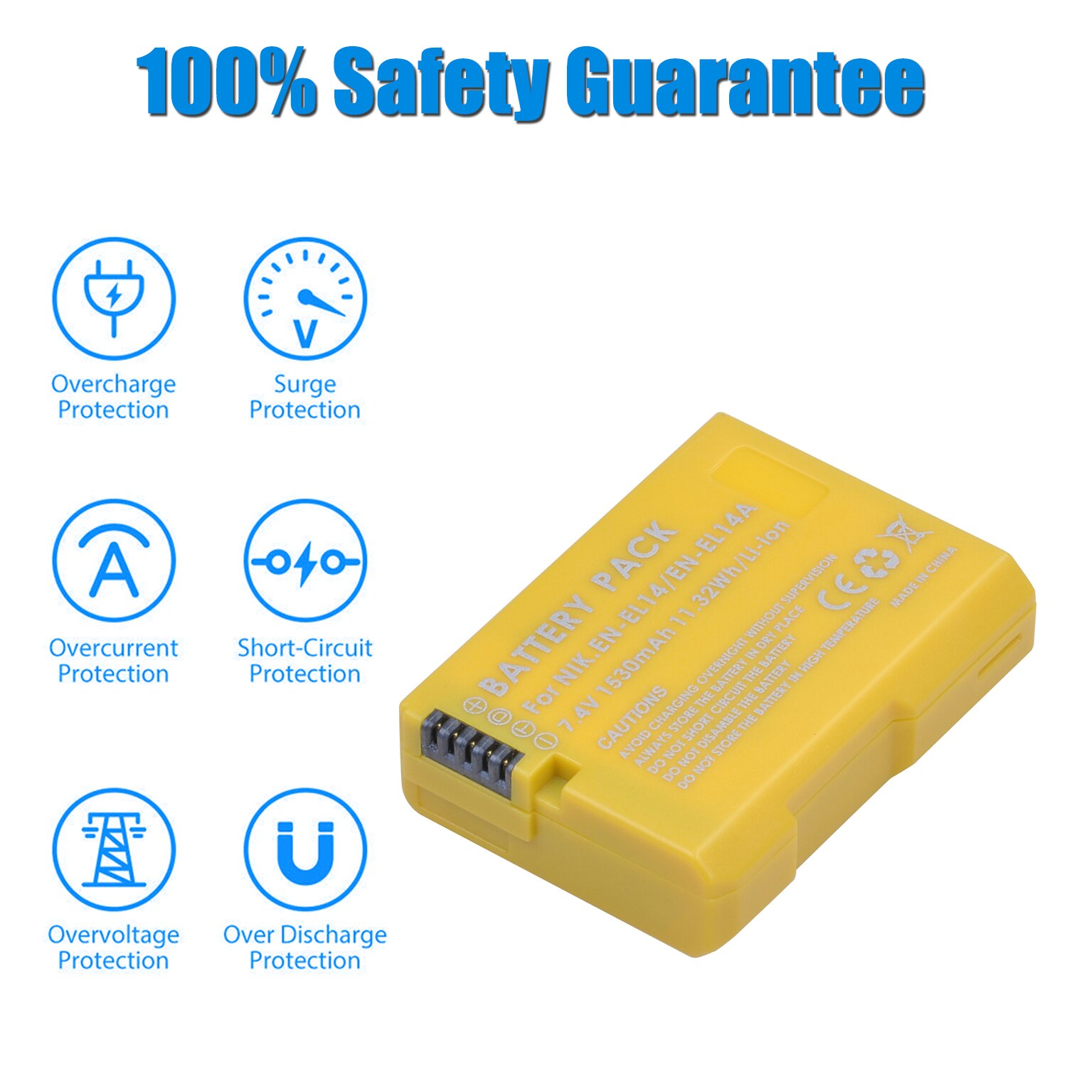 Gult batteri en -el14 en-el14a til nikon en  el14 el14a,  dslr  d5300 d5600 d3300 d5200 d3200 d5100 d5500 coolpix  p7000 p7100