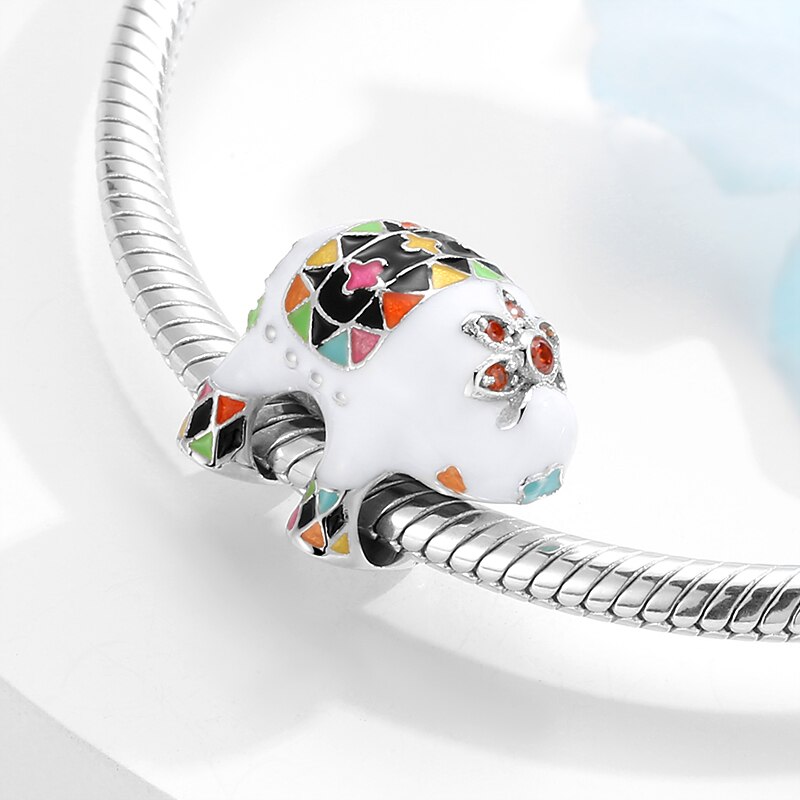 925 Sterling Silber Bunte emaille Charms Kalten polar bear bead feine Schmuck Herstellung passend original charme DIY Armband