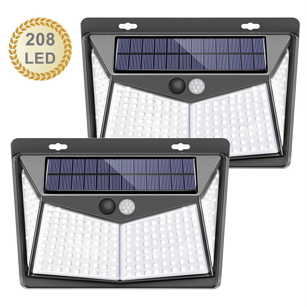 Solar Lights Outdoor 208leds IP65 Waterproof Wireless Motion Sensor Light 270°Wide Angle Easy-to-Install Security Wall Lights