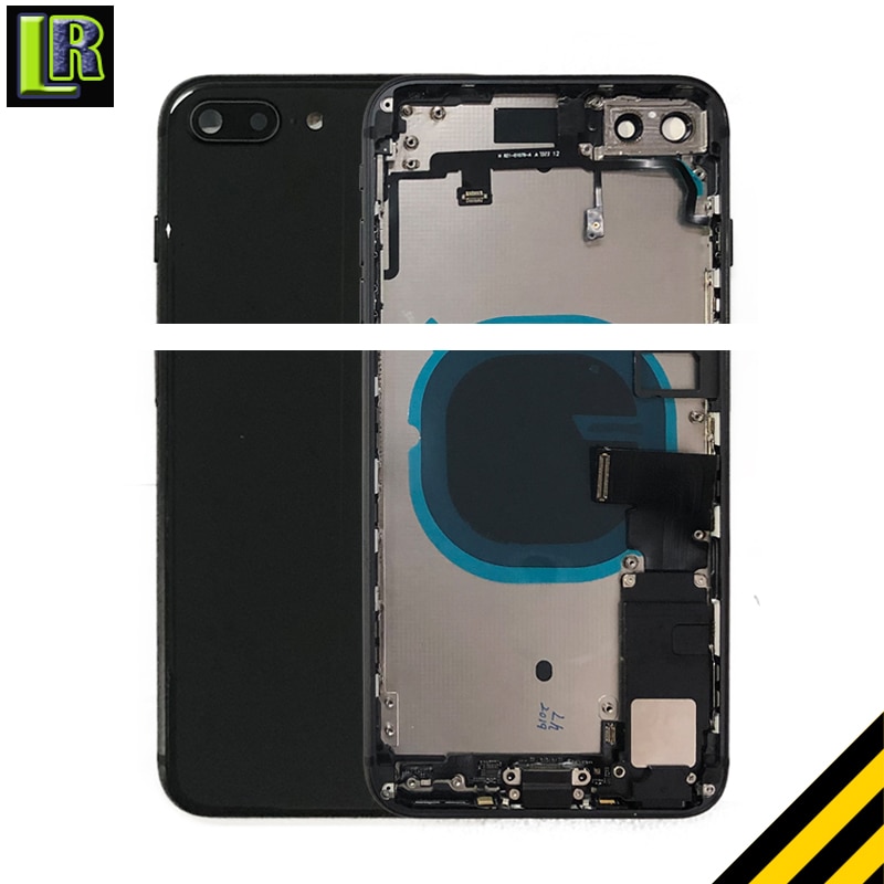 Bagside fuldt hus til iphone 8 8 plus plus bagside batteridæksel dør midterramme chassis + glas med flex kabel dele samling