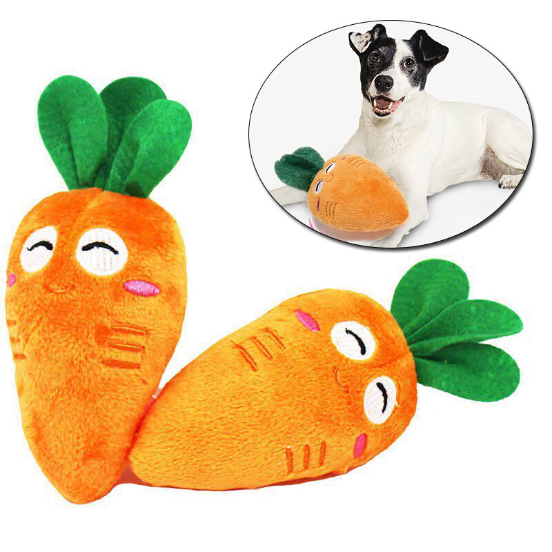 Sounding Puppy Dog Chew Toy Various Fruit Vegetable Cartoon Squeak Toy For Cat Pets Plush Banana Carrot Donuts