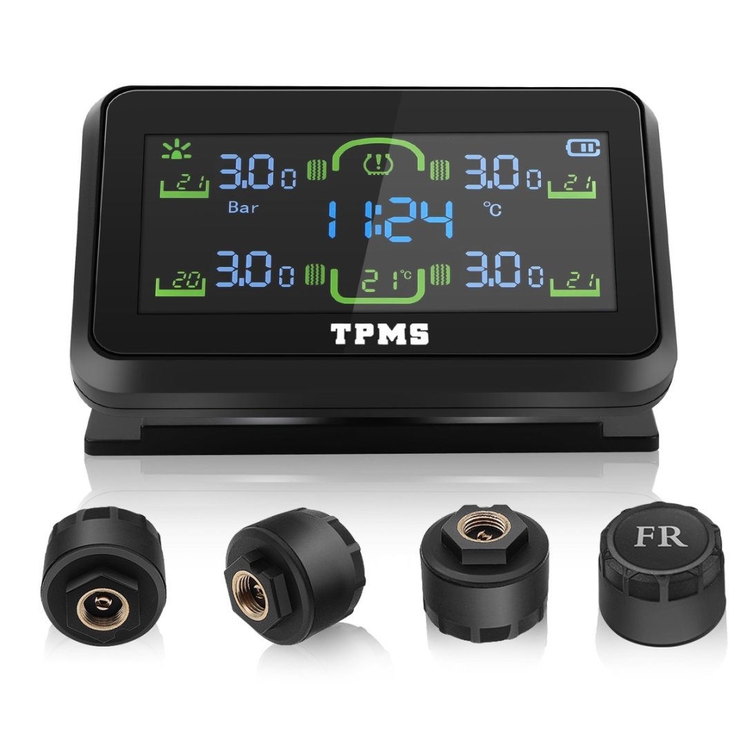 Tire Pressure Monitoring System Solar TPMS Sensors Temperature Warning Car TMPS 4 Wheel External Sensor Automobile Accessories: Brown