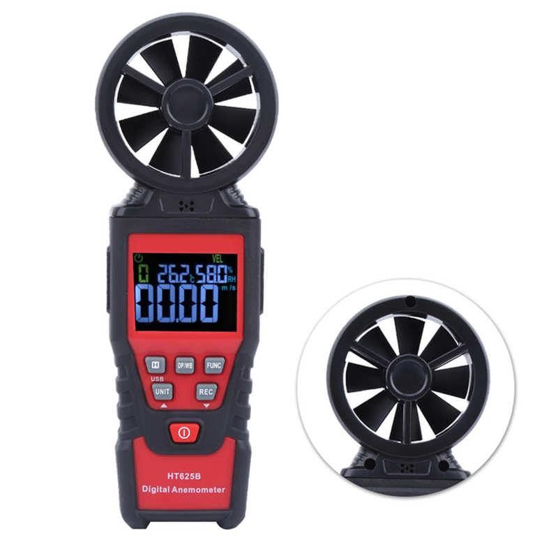 Anemómetro Digital de mano HT625B, medidor de velocidad del flujo de aire, medidor de temperatura y humedad, medidor de velocidad del viento