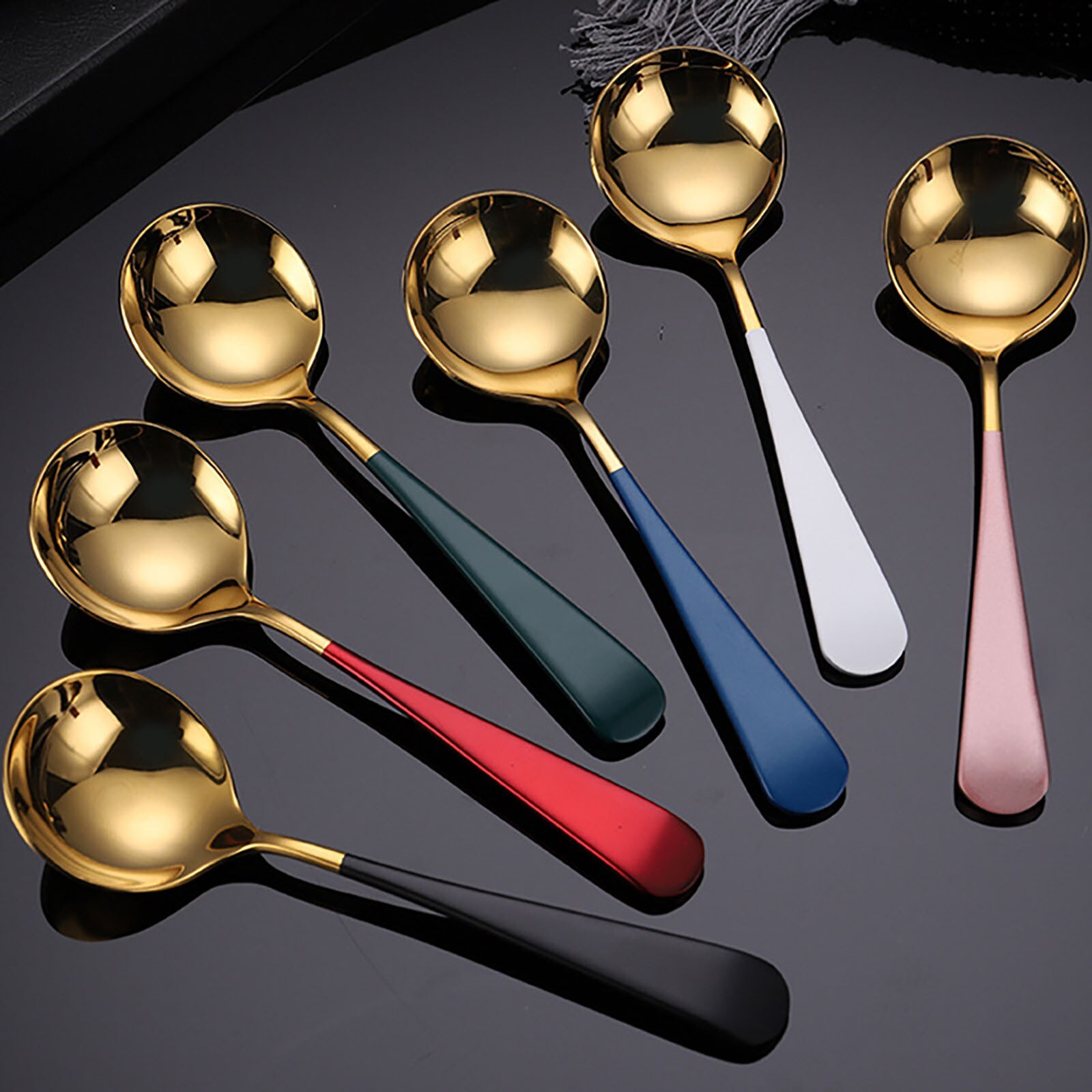 6.2 pouces coloré en acier inoxydable café cuillère longue poignée thé cuillères cuisine chaude boire couverts riz Scoop # Y