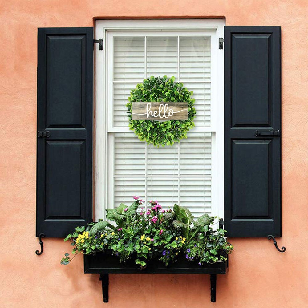 Letrero colgante de madera de 12 pulgadas, placa de decoración artística para el hogar, señal rústica para puerta delantera de porche, guirnalda de flores larga, herramientas de ornamento