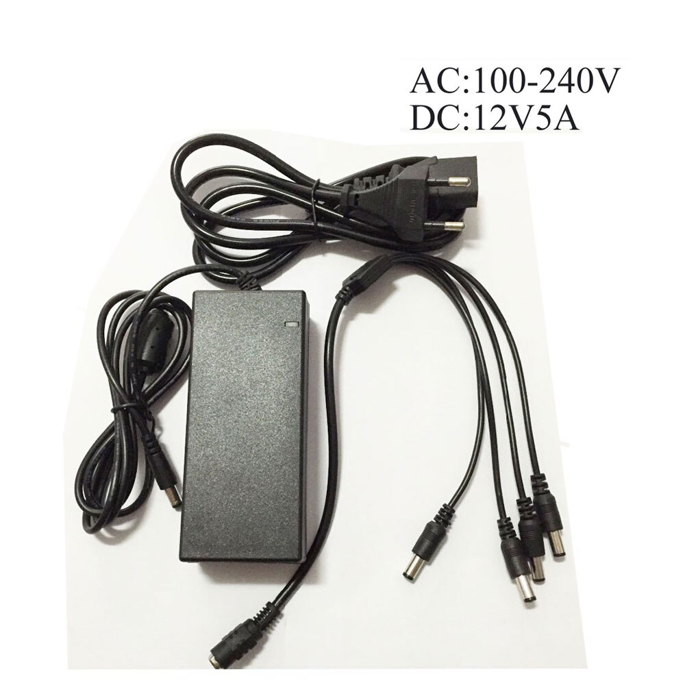 DC 12V 5A Power Supply Adapter + 4 Split Power Cable for CCTV Security Camera DVR Analog AHD TVI CVI Camera DVR Systems