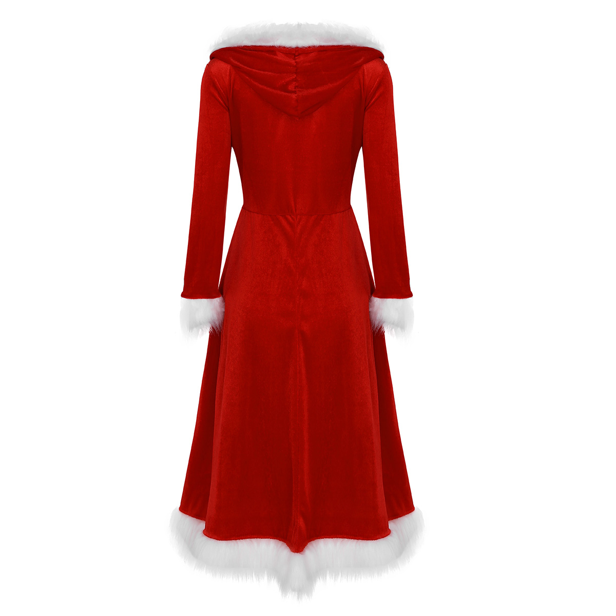 TiaoBug Vrouwen Rode Kerst Kostuum Vrouwelijke Zachte Fluwelen Lange Mouw Kap Jurk Xmas Kerstman Familie Cosplay Party Dress