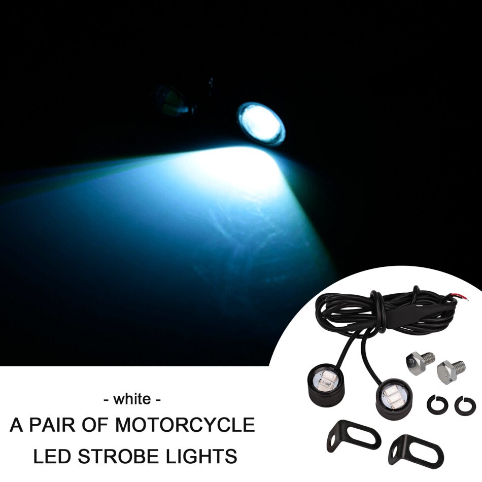 2 Stks/paar 12V Motorfiets Led Strobe Lichten Motorfiets Eagle Eye Flash Licht Waarschuwing Remlicht Lamp Spotlight Moto Onderdelen: WHITE