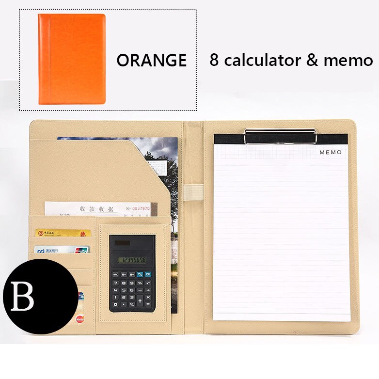 Datei Mappe A4 mit Taschenrechner Multifunktion Datei Papier Organizer Manager dokumentieren Pads Aktentasche Padfolio Tasche Geschäft Lieferungen: OrangeB