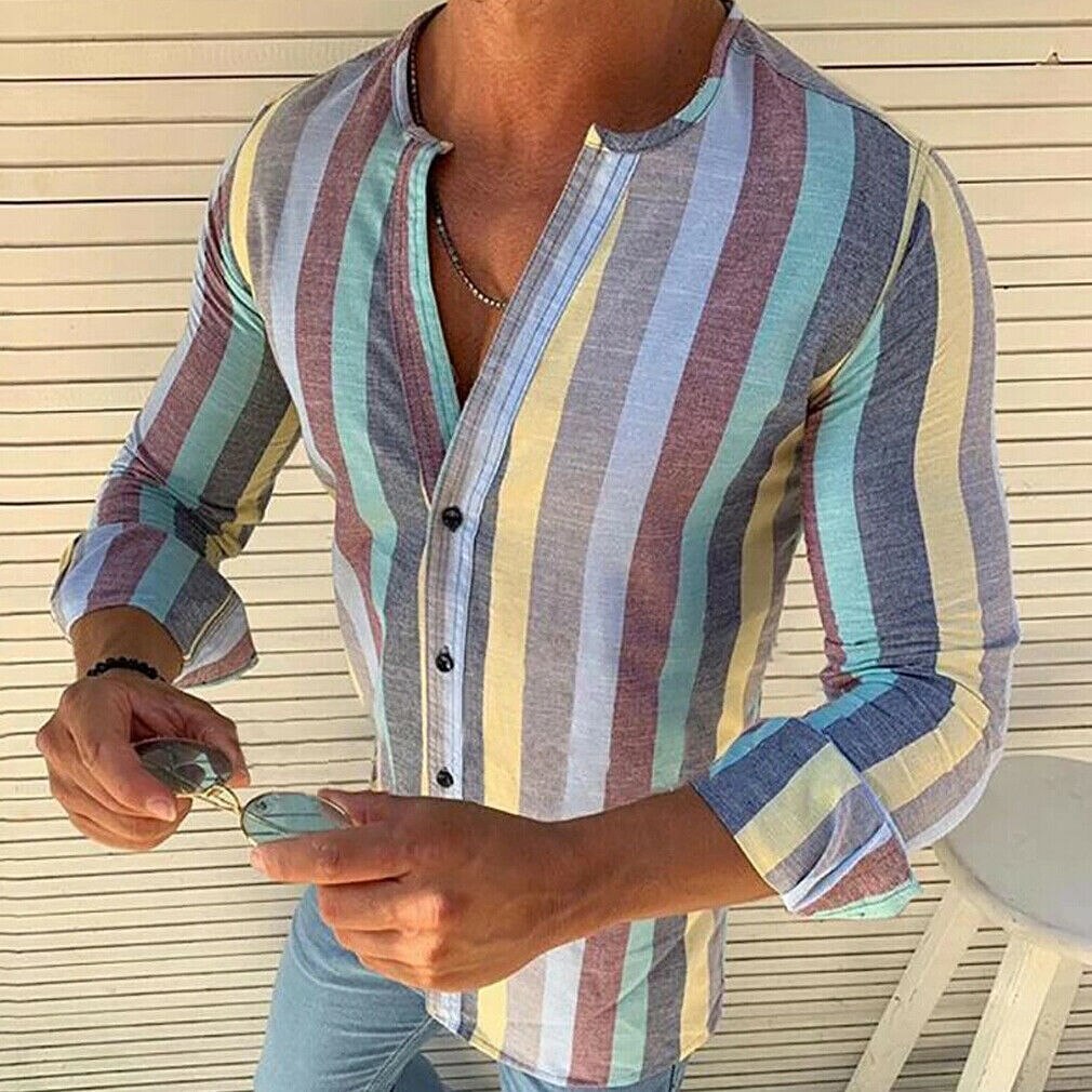 Herre linned v-hals langærmet basic tee t-shirt afslappet toppe bluse: Xxl