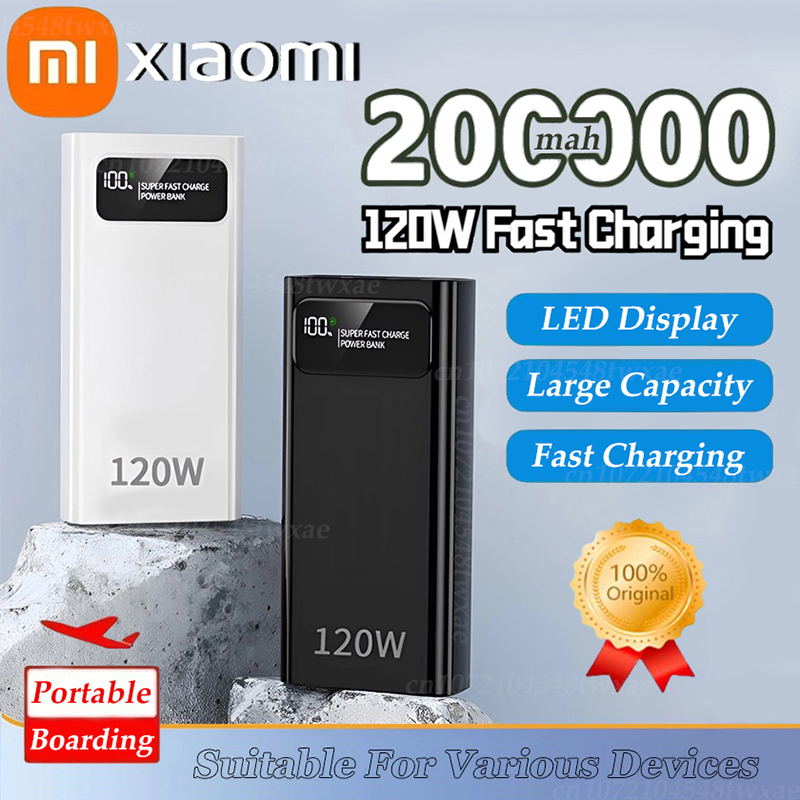Xiaomi 200000 Batería externa portátil de carga súper rápida, capacidad ultra grande, 120W, mAh, con pantalla Digital LED