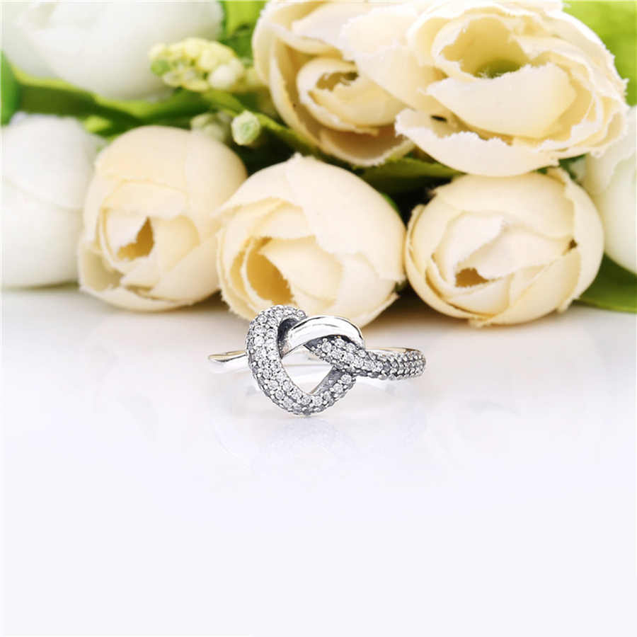 Buipoey Silver Color Plated Ring Love Intertwined Ring Women Knotted Love Ring Zircon Crystal Lovers Couple