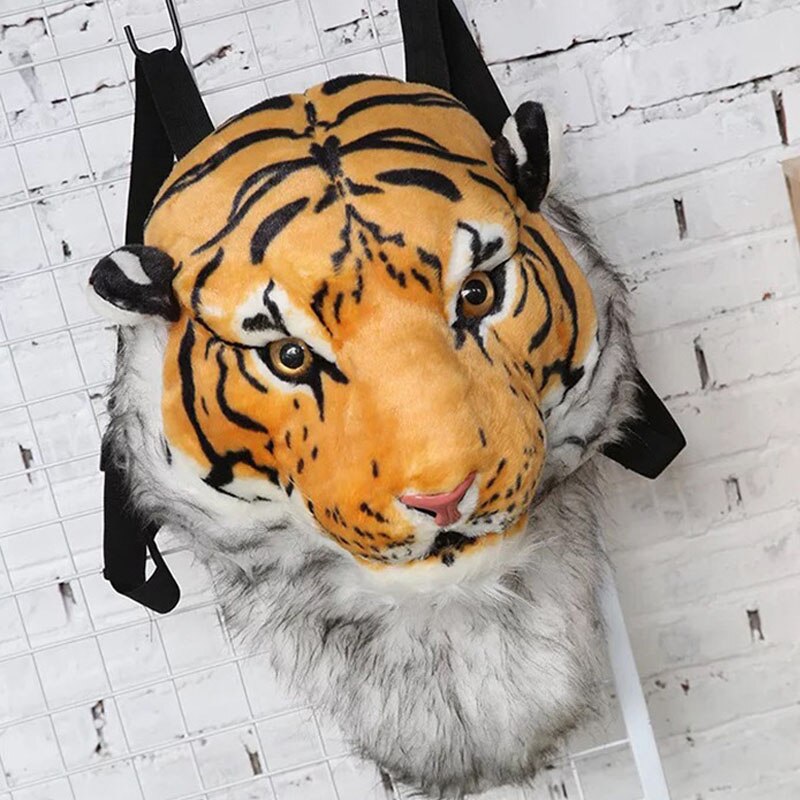 Brilljoy personlighet par djur ryggsäck plysch 3d tiger lejonhuvud ryggsäck panda ryggsäck unisex student rolig åkpåse 2019: Gul stor